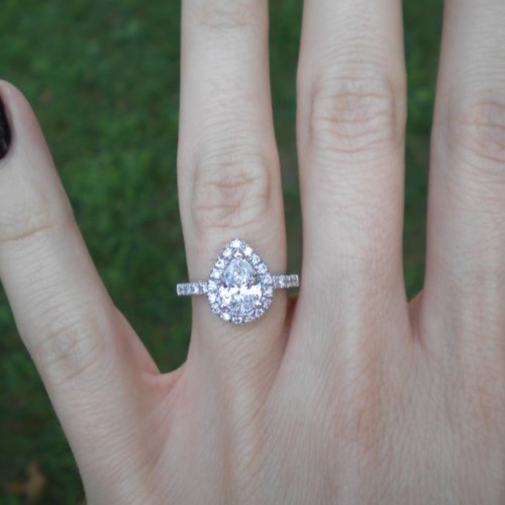 2.45Ct Pear Cut Solitaire Halo 14K White Gold Ring